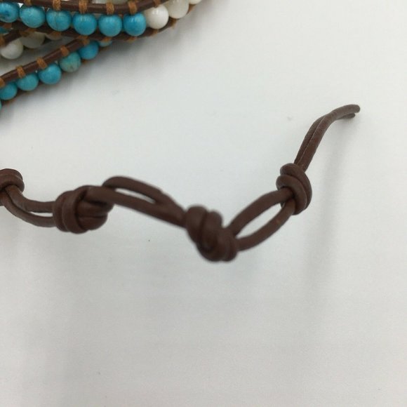 VICTORIA EMERSON Turquoise & Pearl Brown Leather WRAP BRACELET, RETIRED, NEW - Picture 2 of 2